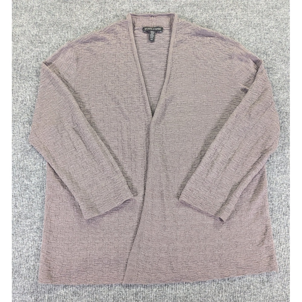 Eileen Fisher Open Cardigan Sweater Crepe Linen Blend Womens petite Small Mauve
